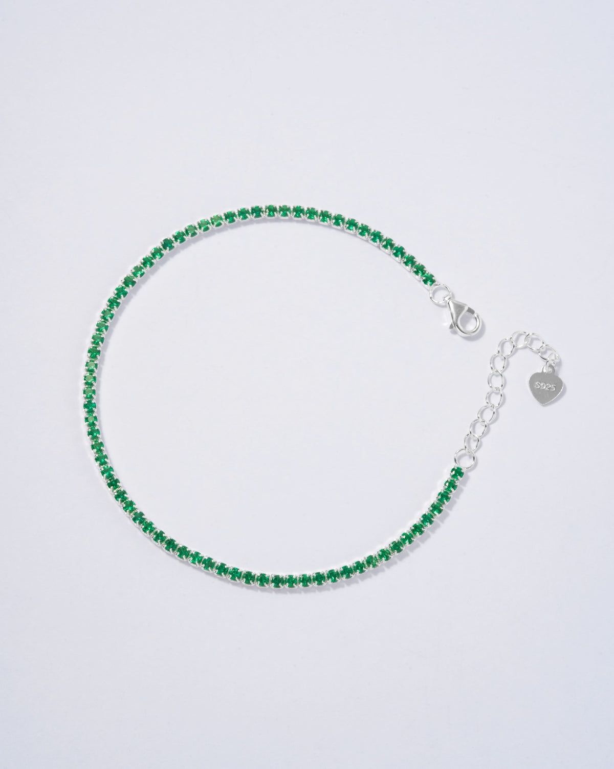 Pulsera Tenis Verde en Plata Ley 925