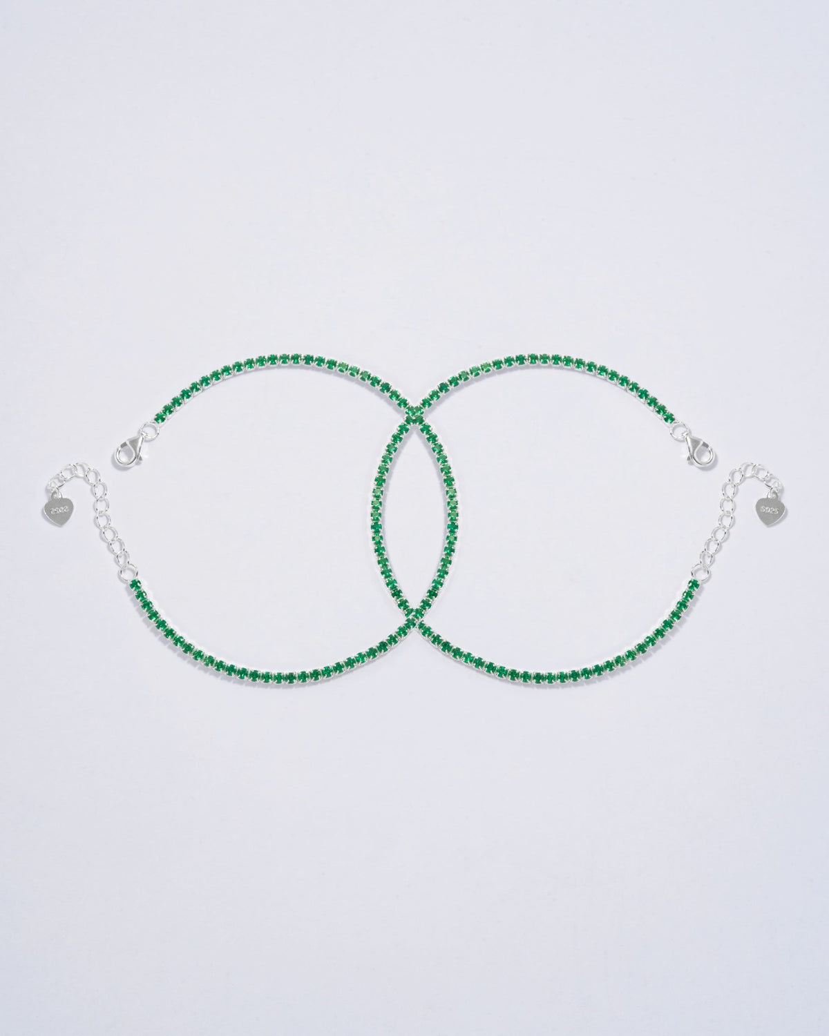Pulseras Tenis Verde en Plata Ley 925 Para Pareja