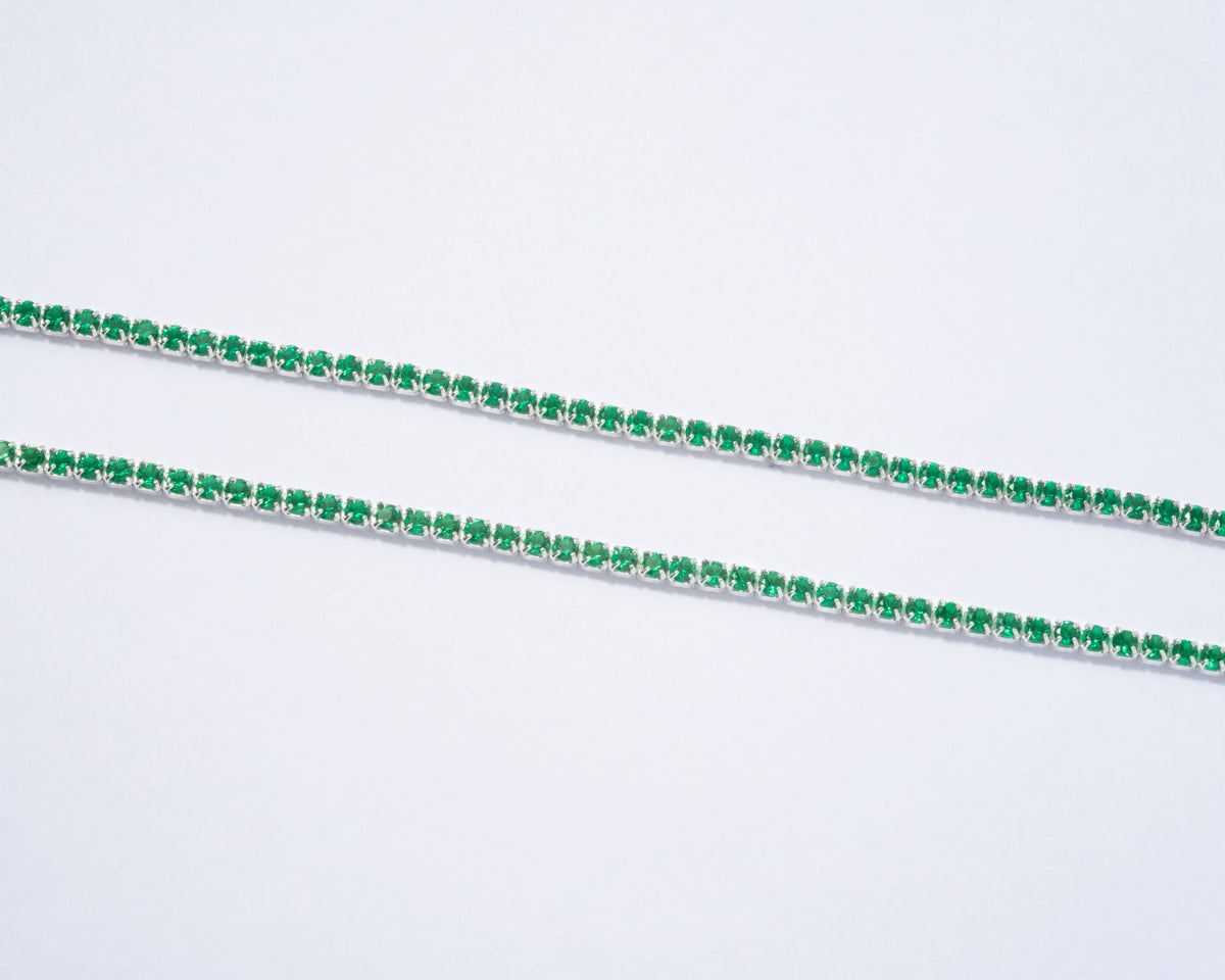 Pulseras Tenis Verde en Plata Ley 925 Para Pareja